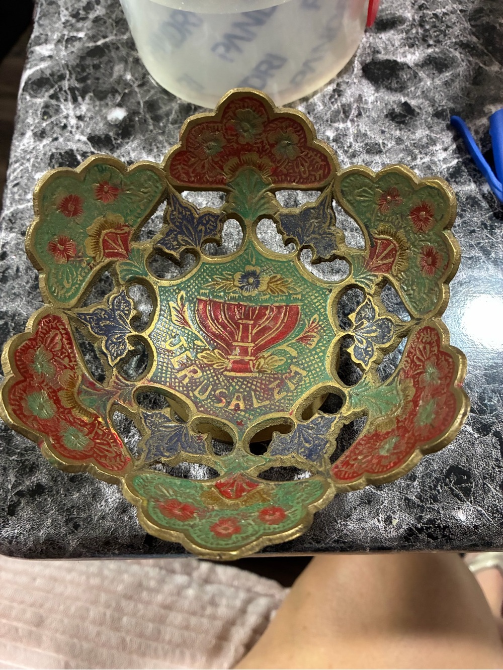 Jerusalem Decorative Filigree Trinket Dish - Colorful Enamel